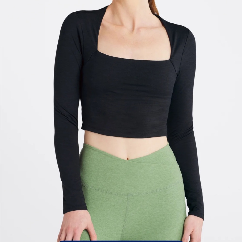 NWT BEYOND YOGA HEATHER RIB CROPPED PULLOVER TOP, SMALL, MED, LARGE